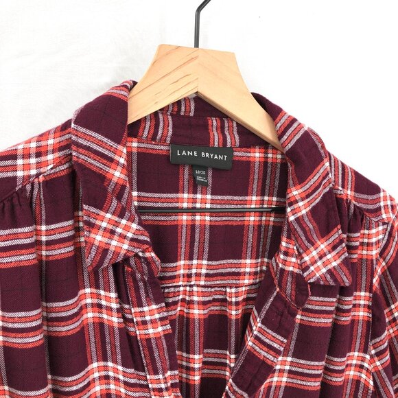 Lane Bryant button up shirt flannel long sleeved red plaid top casual 18 20 READ - Picture 2 of 10